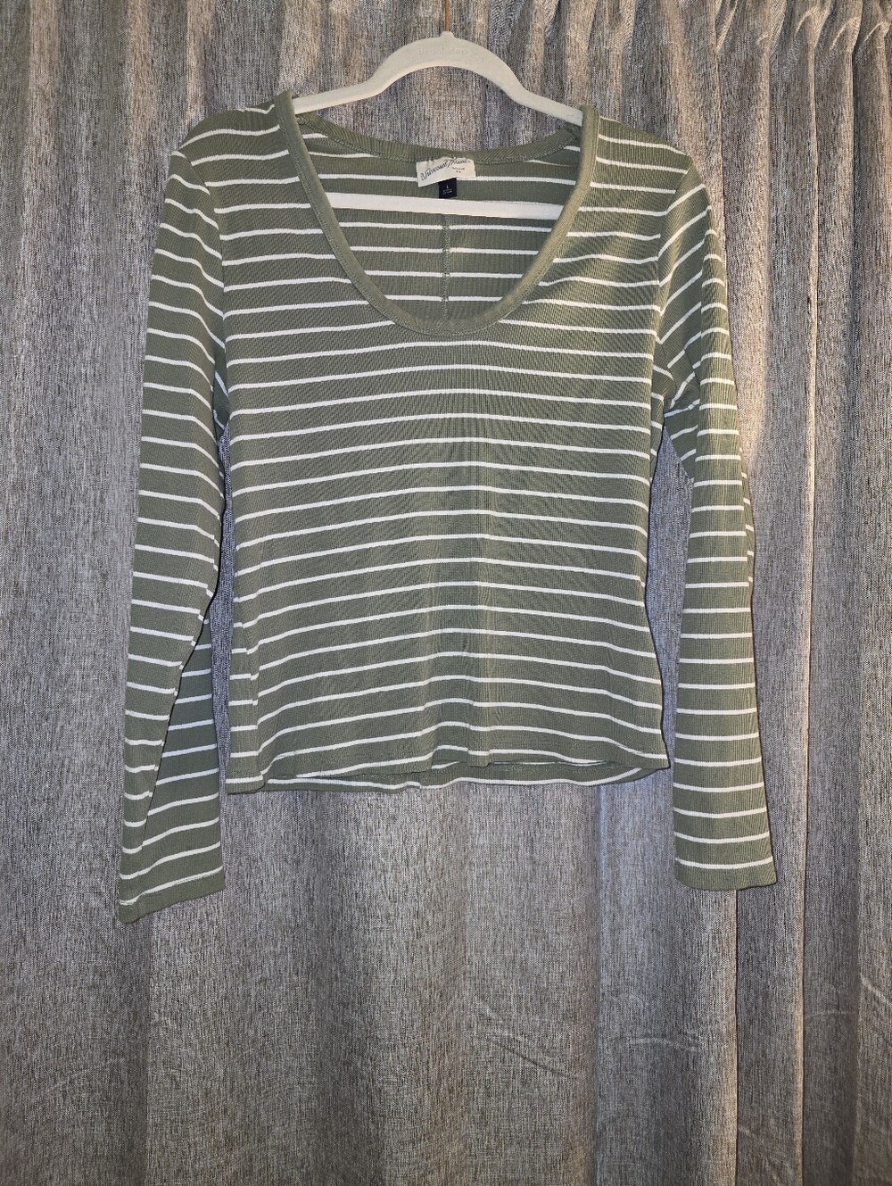 Striped Olive Green Long-Sleeve Scoop Neck Top by Universal Thread